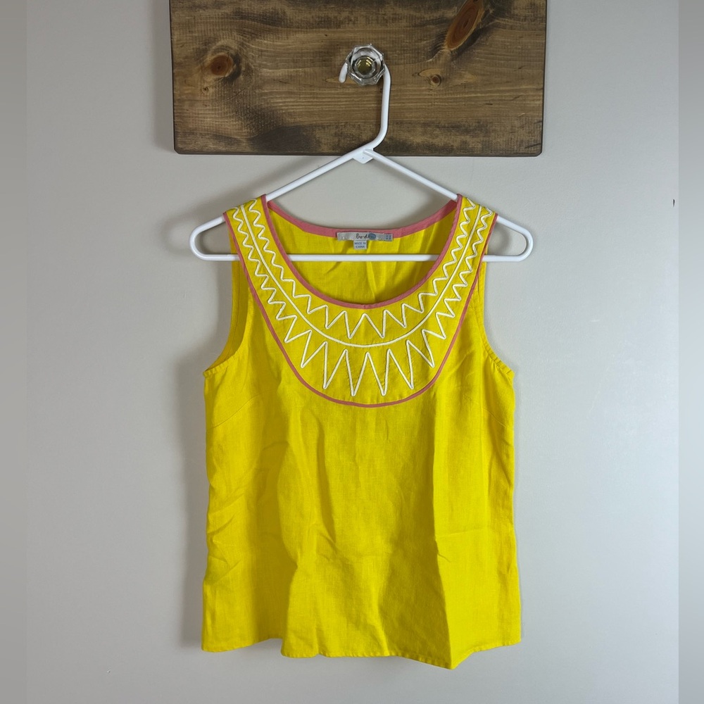 Boden 100% linen embroidered tank yellow size 6